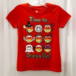 Orange Girls Halloween T-Shirt w/Halloween-themed smiley face emojis Sz M (7-8)